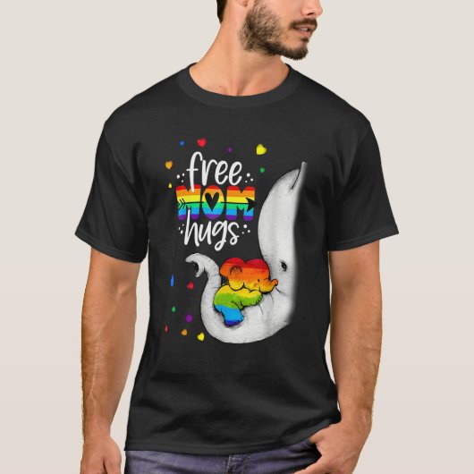 Elephant Free Mom Hugs Rainbow LGBTQ LGBT Pride Mo Tシャツ (正面)