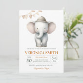 Elephant Gender Neutral Baby Shower 招待状 (スタンド正面)