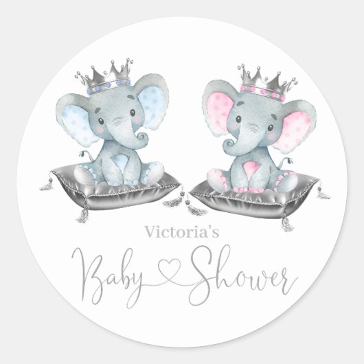 Elephant Gender Reveal Baby Shower  ラウンドシール (正面)