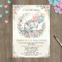 Elephant Gender Reveal Invitation | Pink & Blue Fl 招待状