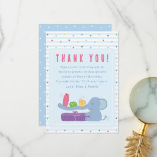 Elephant & Gifts Birthday Thank You Card サンキューカード