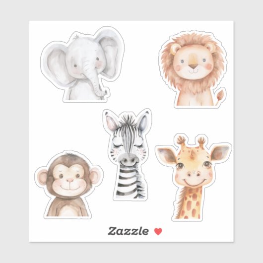 Elephant Giraffe Lion Monkey Zebra  シール (シート)