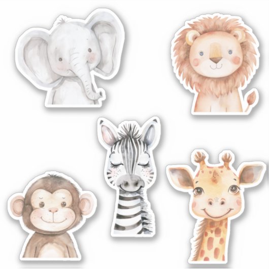 Elephant Giraffe Lion Monkey Zebra  シール (正面)