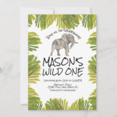Elephant Greenery First Birthday 招待状 (正面)