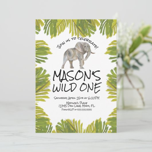 Elephant Greenery First Birthday 招待状 (スタンド正面)