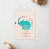 Elephant Happy Valentine's Day Kid Photo ノートカード (正面/裏面インサイチュ)