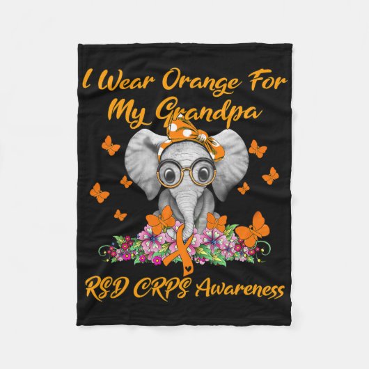 Elephant I Wear Orange For My Grandpa Rsd Crps Awa フリースブランケット (正面)