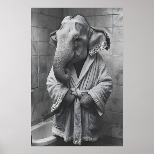 Elephant in Bathrobe Print, Funny Bathroom Art ポスター (正面)
