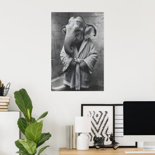 Elephant in Bathrobe Print, Funny Bathroom Art ポスター (ホームオフィス)