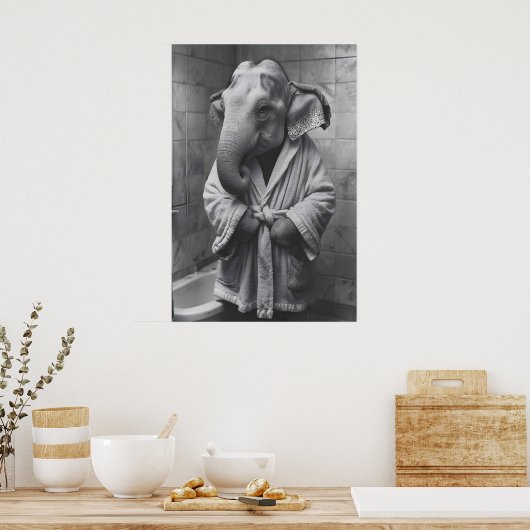 Elephant in Bathrobe Print, Funny Bathroom Art ポスター (キッチン)