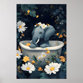 Elephant In Bathtub Poster, Funny Animal Poster ポスター