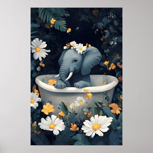 Elephant In Bathtub Poster, Funny Animal Poster ポスター (正面)