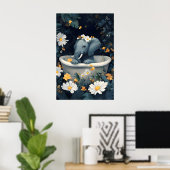 Elephant In Bathtub Poster, Funny Animal Poster ポスター (ホームオフィス)