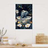 Elephant In Bathtub Poster, Funny Animal Poster ポスター (キッチン)