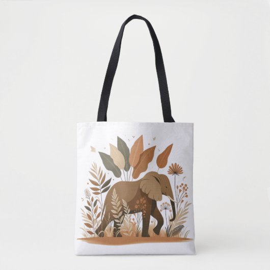 Elephant in Botanical Jungle – Elefante en Selva B トートバッグ (正面)