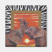 Elephant in Love SunsetとZebra Print magnet マグネット (正面)