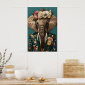 Elephant In Suit Poster, Elephant Portrait ポスター (キッチン)