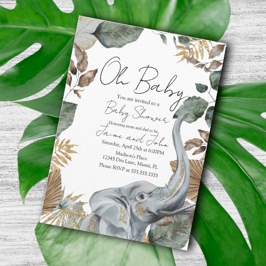 Elephant Jungle Wild Details Baby Shower 招待状