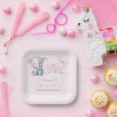 Elephant 'Little Peanut' Pink Bow Baby Girl Shower ペーパープレート (パーティー)