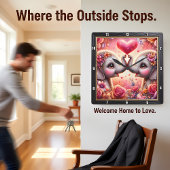 Elephant Love Heart Pink スクエア壁時計