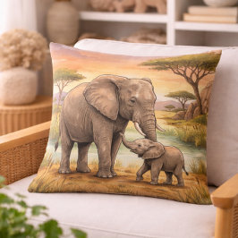 Elephant Mama And Calf Safari Animals  クッション
