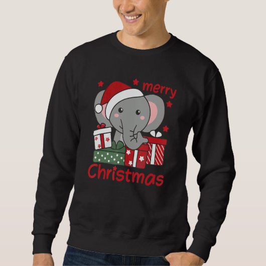 Elephant Merry Christmas Winter Elephant Christmas スウェットシャツ (正面)