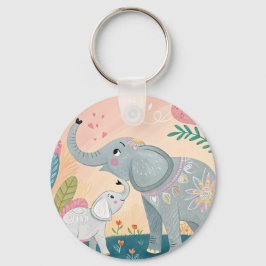 Elephant Mom and Baby キーホルダー