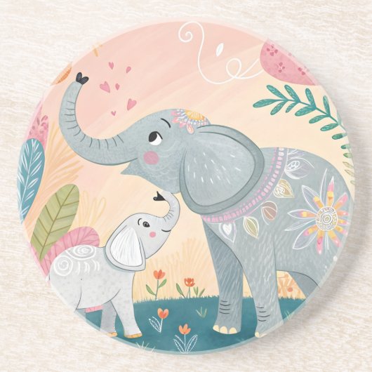 Elephant Mom and Baby コースター (正面)