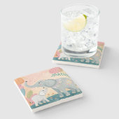 Elephant Mom and Baby ストーンコースター (横)