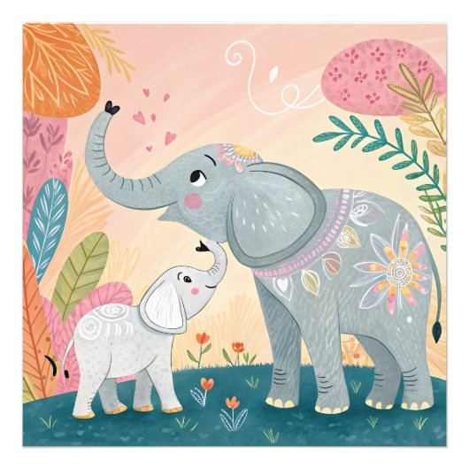 Elephant Mom and Baby フォトプリント (正面)