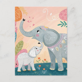 Elephant Mom and Baby ポストカード