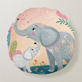 Elephant Mom and Baby ラウンドクッション