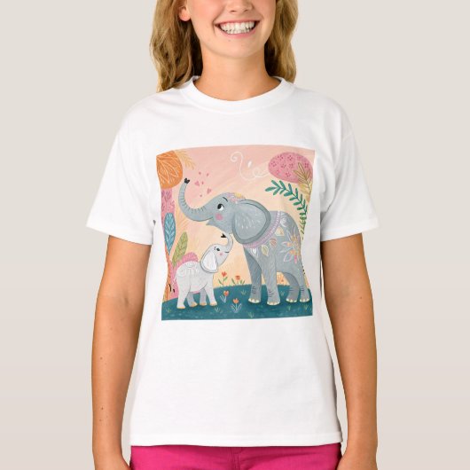 Elephant Mom and Baby Tシャツ (正面)