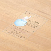 Elephant,Moon,Glitter Stars Striped Baby Shower アクリル招待状 (レイダウン)