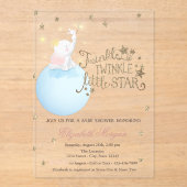 Elephant,Moon,Glitter Stars Striped Baby Shower アクリル招待状 (正面)