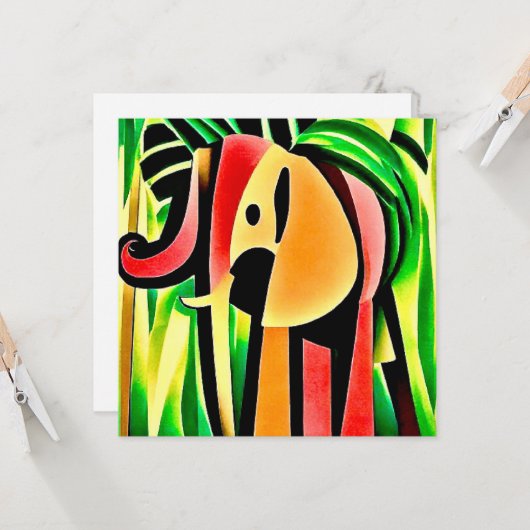 Éléphant multicolore  カード (正面/裏面インサイチュ)