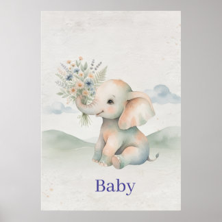 Elephant Nursery Wall Art /Cute Kids Room ポスター