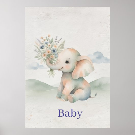 Elephant Nursery Wall Art /Cute Kids Room ポスター (正面)
