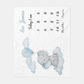 Elephant on Cloud Personalized Boy Milestone Baby フリースブランケット (正面)
