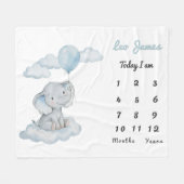 Elephant on Cloud Personalized Boy Milestone Baby フリースブランケット (正面(横))