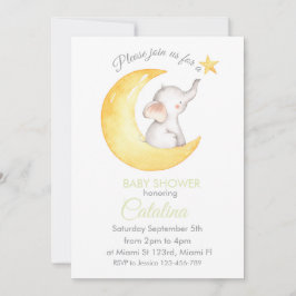 Elephant on Moon Baby Shower Invitation 招待状