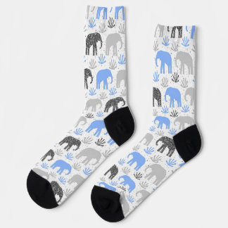 Elephant pattern gray blue glittery ソックス
