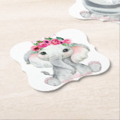 Elephant pink girl baby shower favor ペーパーコースター (アングル)