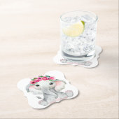 Elephant pink girl baby shower favor ペーパーコースター (インサイチュ)
