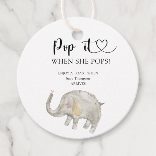 Elephant Pop it when she pops ベビーシャワー フェイバータグ (正面)