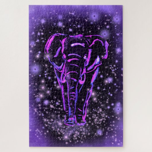 Elephant Puzzle In Purple Pink Starry Night ジグソーパズル (縦)