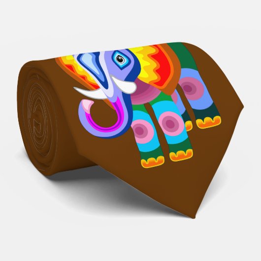 Elephant Rainbow Colors Patchwork Tie ネクタイ (ロール)