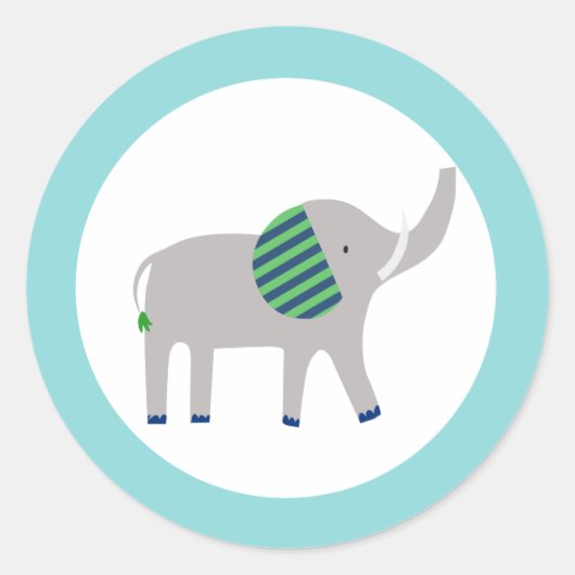 Elephant Round Favor Sticker Bright Zoo Jungle ラウンドシール (正面)
