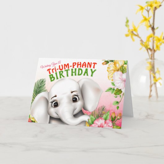 Elephant Safari Birthday カード (黄色い花)