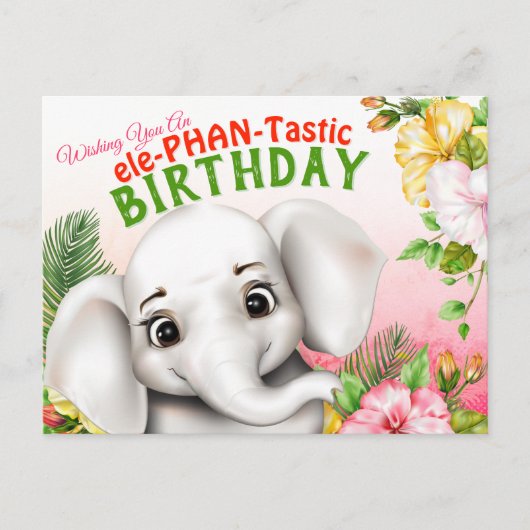 Elephant Safari Birthday Postcard ポストカード (正面)